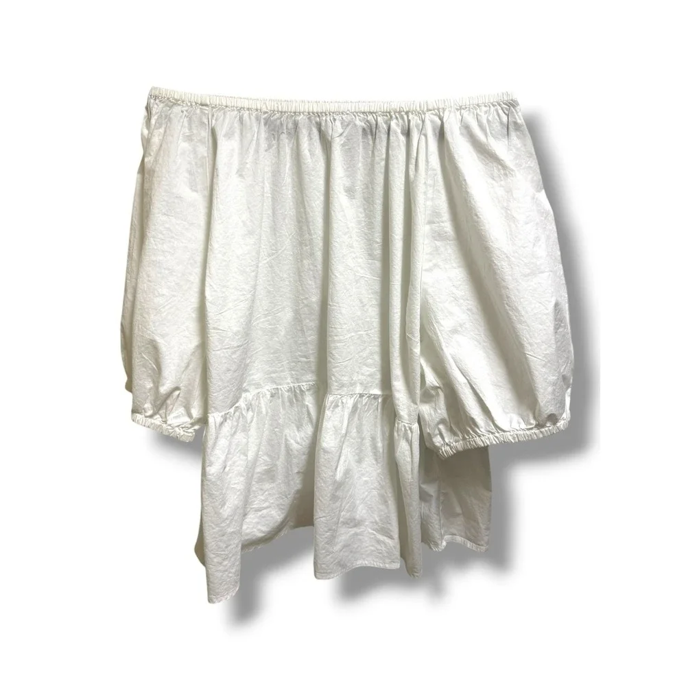 Old Navy‎ White Cotton Babydoll Top Puff Sleeve Cutout Back Swing Blouse 3X